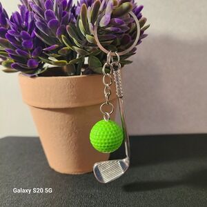 Golf Ball and Club‎ Keychain, Sports Fan Gift, Bag Charm, Golfer Keyring NWOT